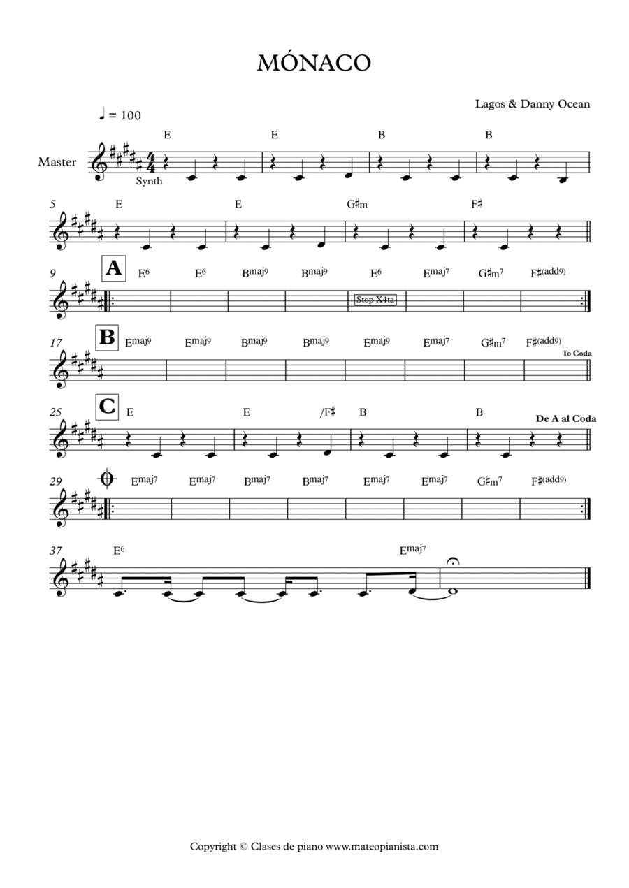 Monaco Easy Piano scores gallery preview page 1