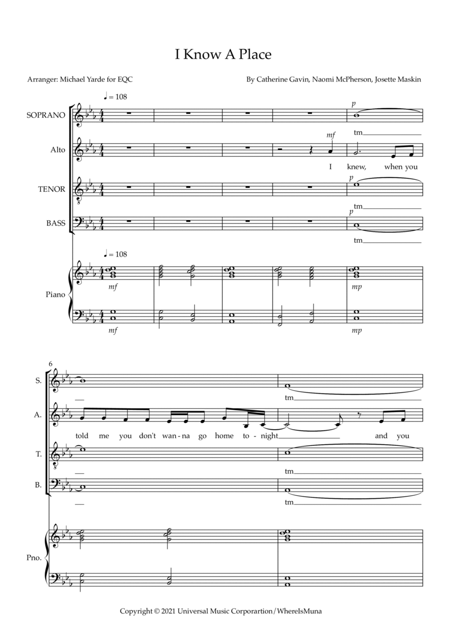 I Know A Place 4-Part scores gallery preview page 1