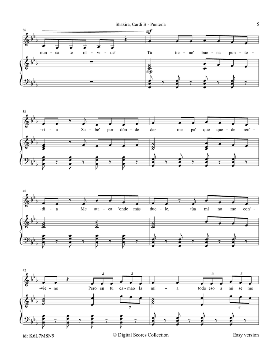 Punteria Piano, Vocal scores gallery preview page 5