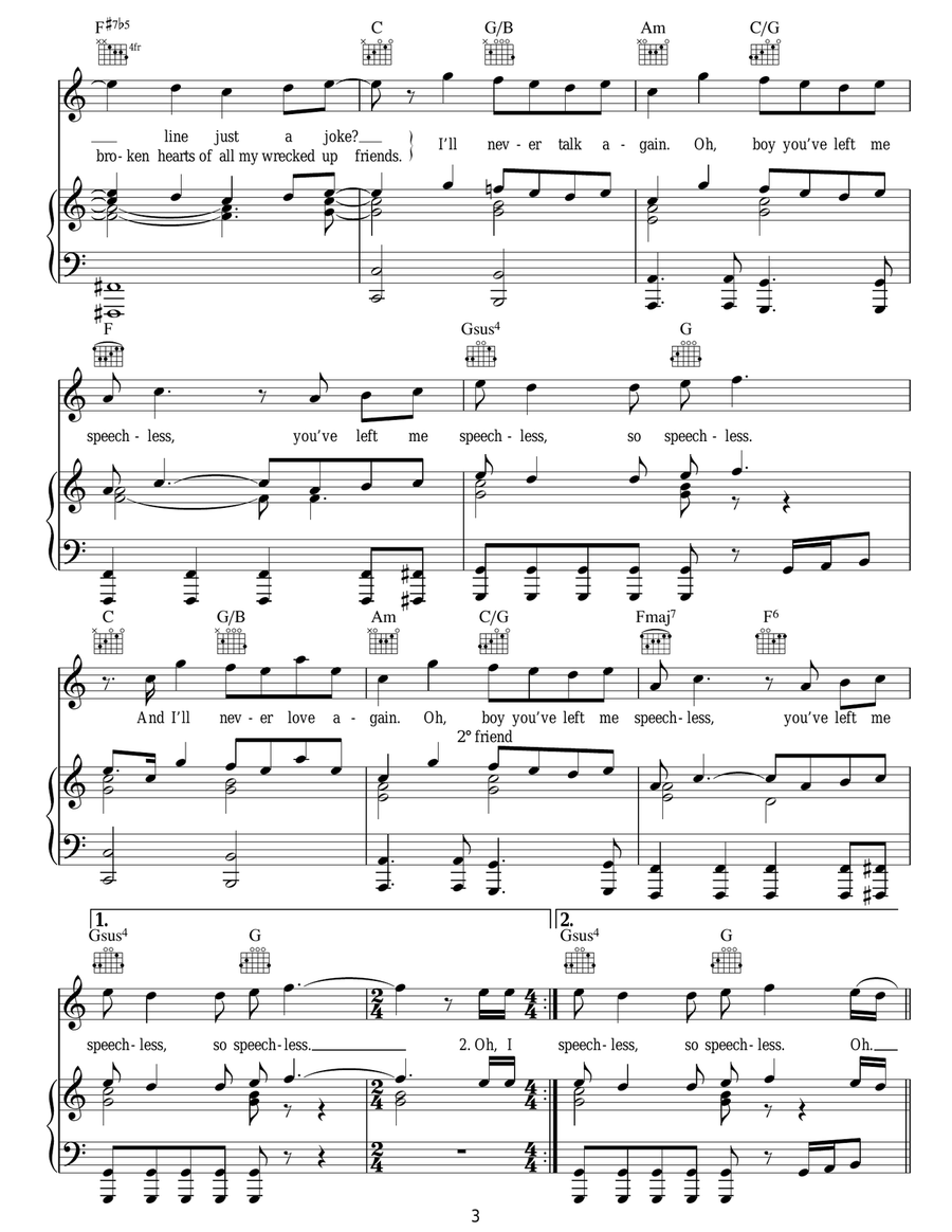 Speechless Speechless Piano, Vocal, Guitar scores gallery preview page 3