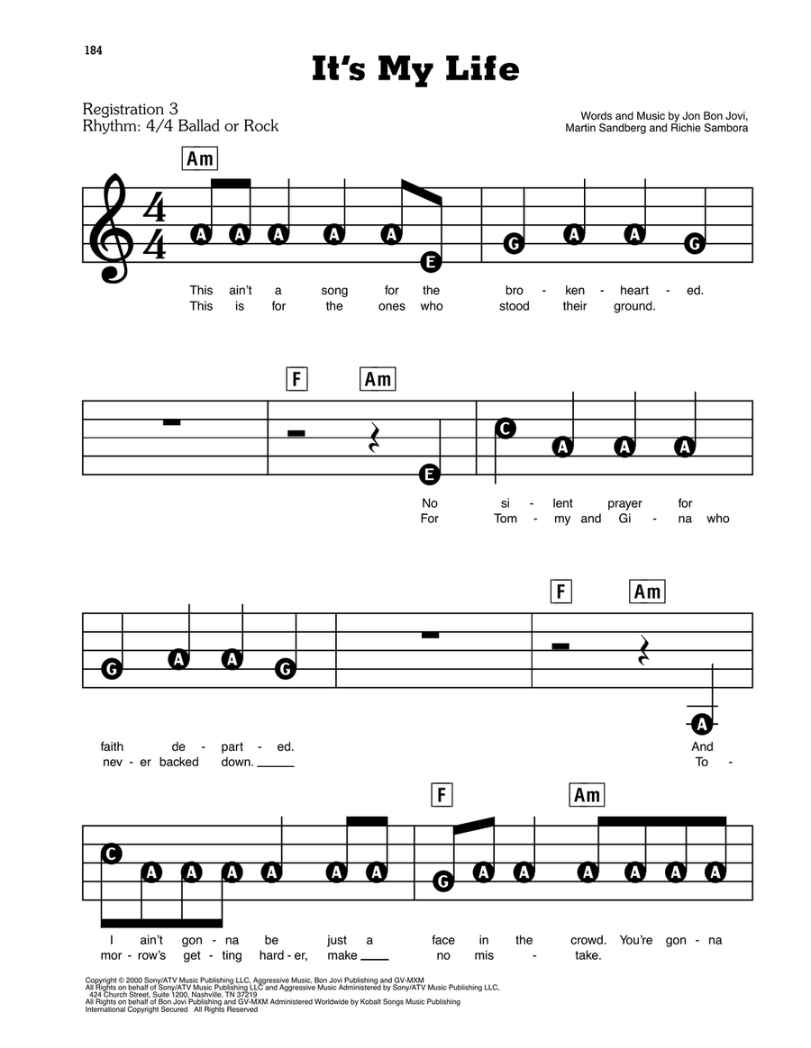 It's My Life Electronic Keyboard scores gallery preview page 1
