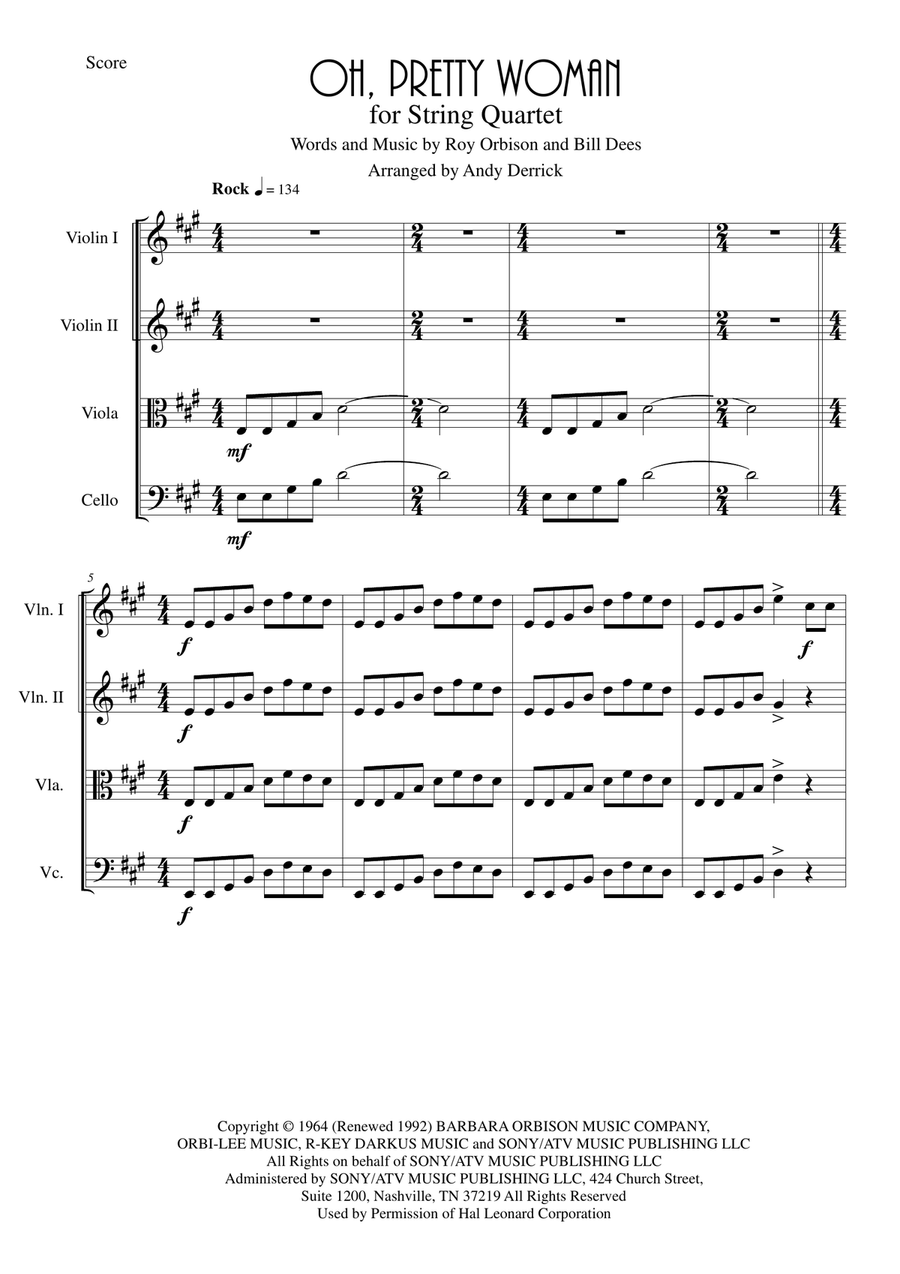 Oh, Pretty Woman String Quartet scores gallery preview page 1