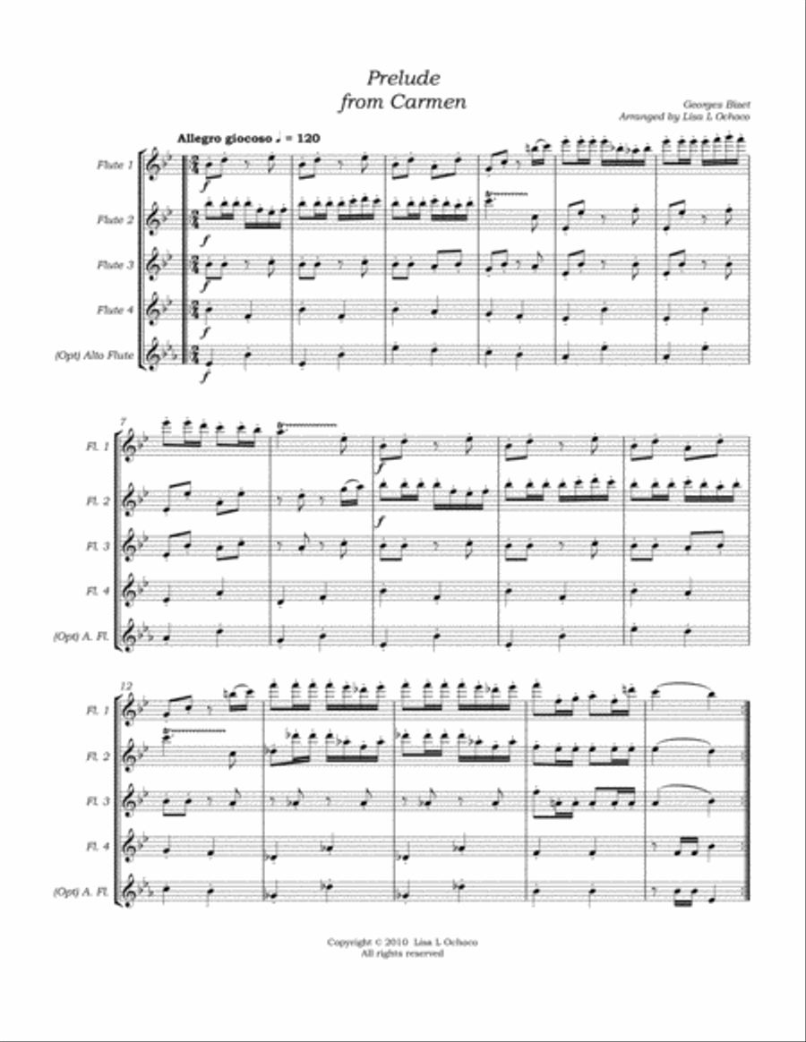 Prelude from Carmen for Flute Quartet Flute Quartet scores gallery preview page 5