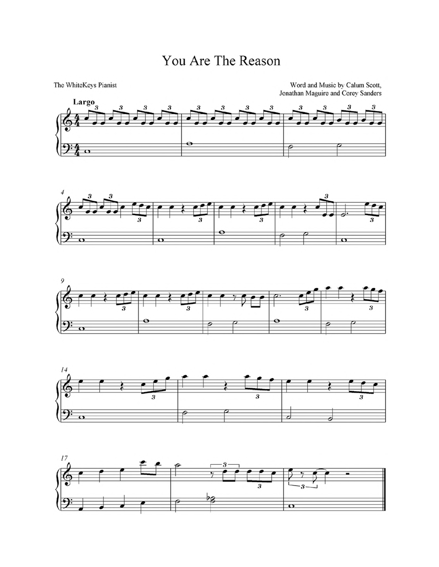 You Are The Reason Easy Piano scores gallery preview page 1