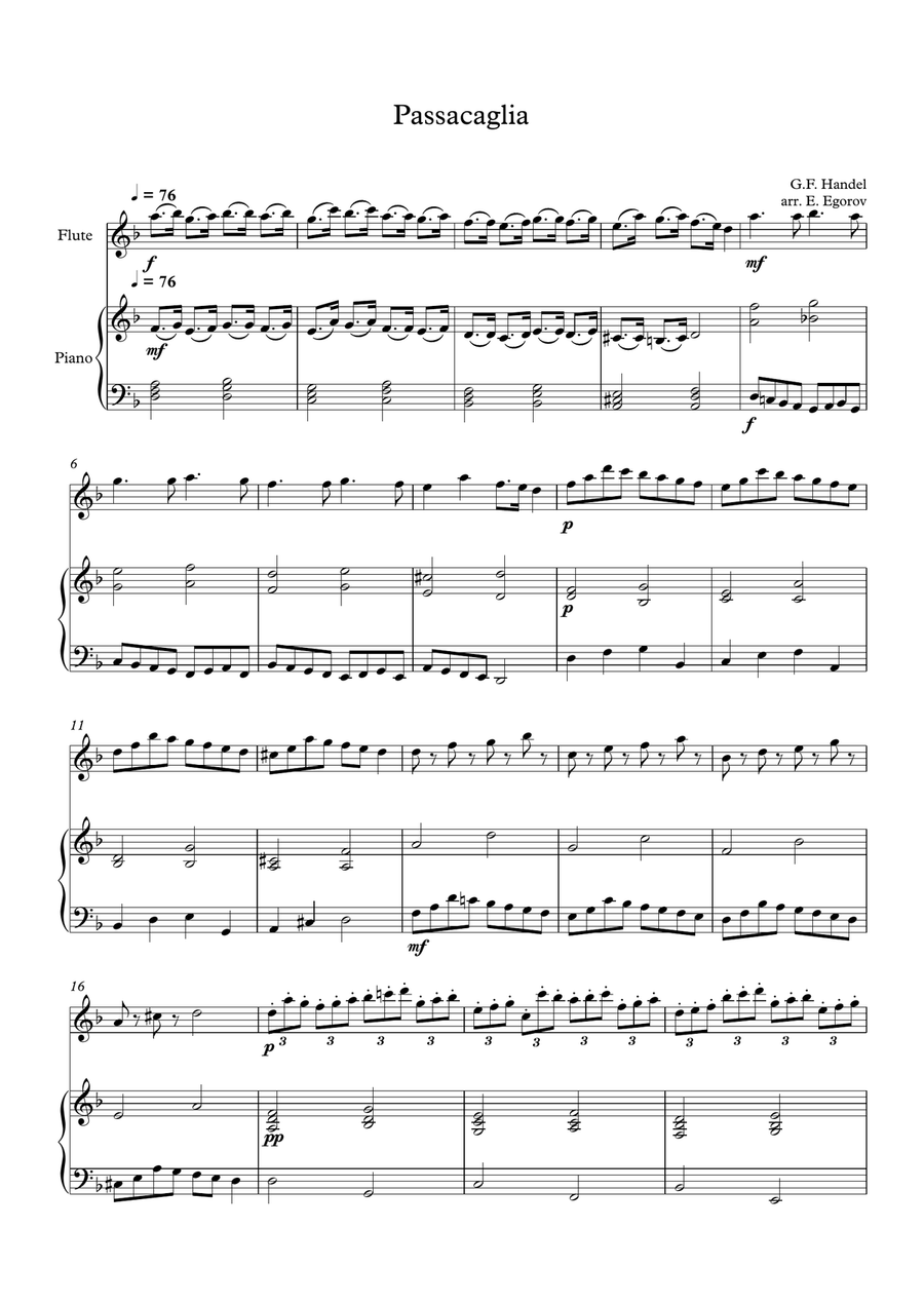 Passacaglia, Handel-Halvorsen, For Flute & Piano Flute Solo scores gallery preview page 1