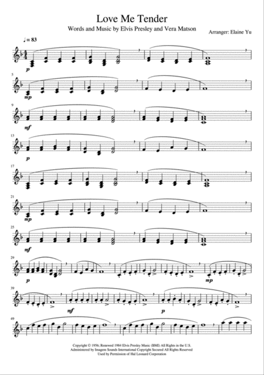 Love Me Tender Love Me Tender Part scores gallery preview page 1