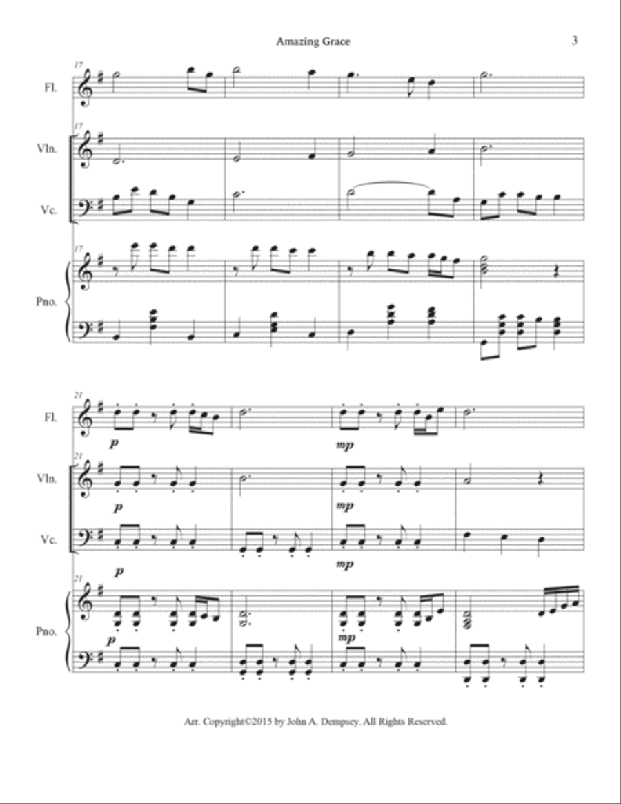 Amazing Grace (Quartet for Flute, Violin, Cello and Piano) Small Ensemble scores gallery preview page 6