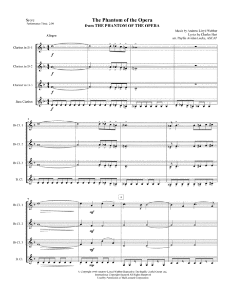 The Phantom Of The Opera for CLARINET QUARTET OR CHOIR image number null
