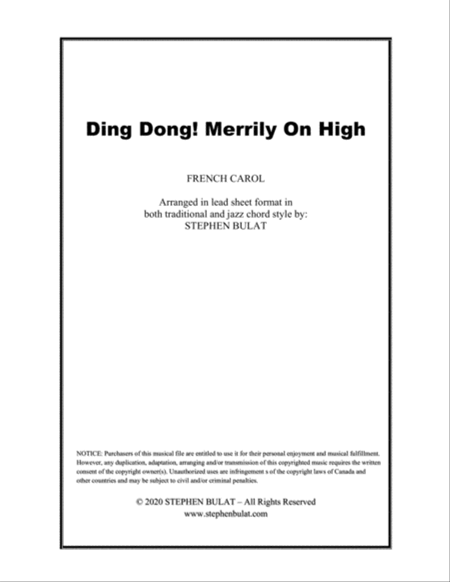 Ding Dong! Merrily On High - Lead sheet arranged in traditional and jazz style (key of C)