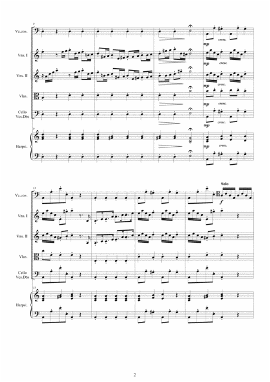 Vivaldi - Cello Concerto No.4 in A minor RV 422 for Cello solo, Strings and Harpsichord Chamber Orchestra scores gallery preview page 2