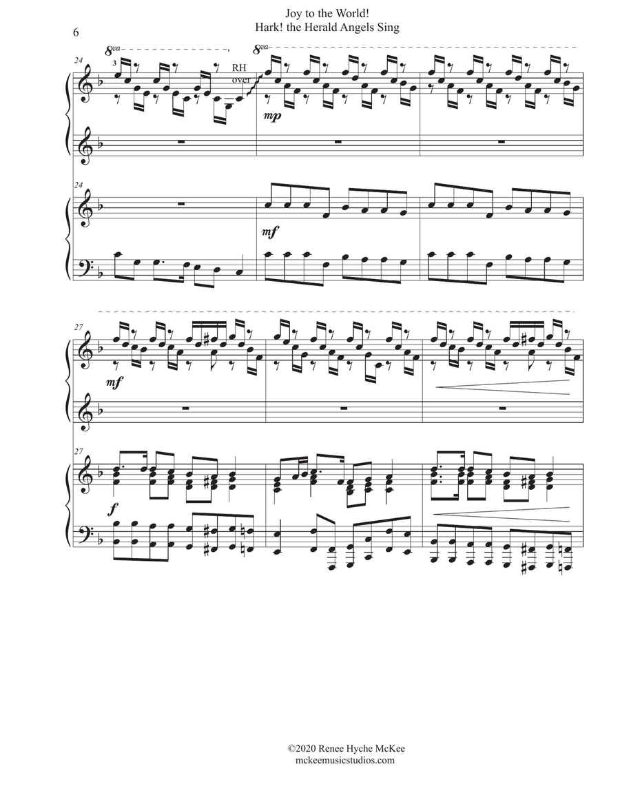 Joy to the World! Hark! the Herald Angels Sing (A mashup for Piano Duet) Piano Duet scores gallery preview page 6
