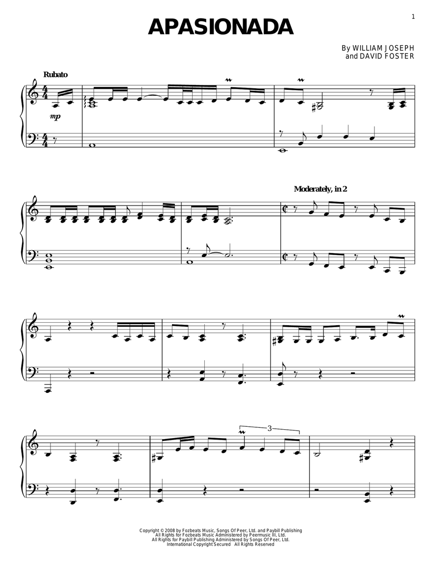 Apasionada Piano Solo scores gallery preview page 1