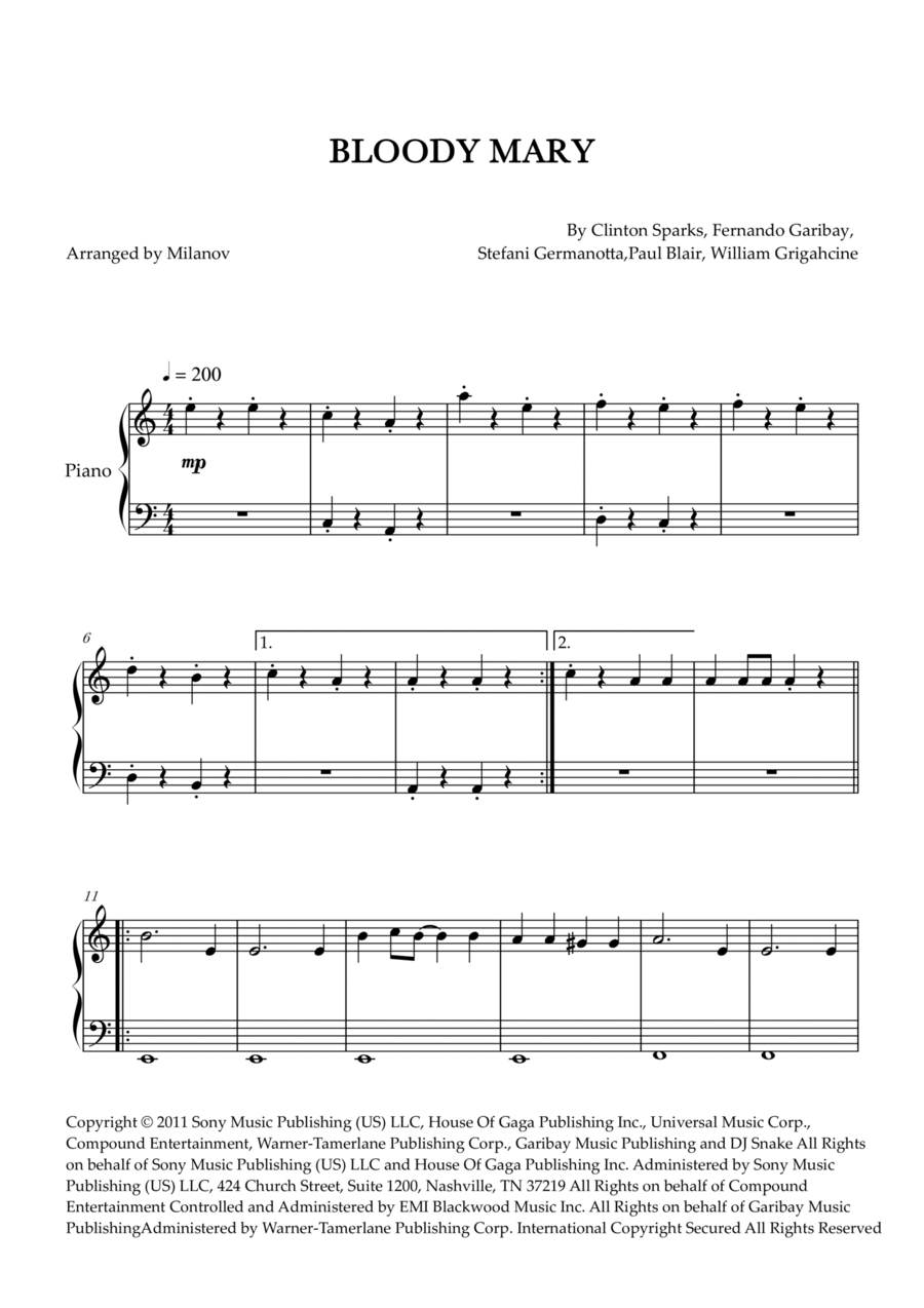 Bloody Mary Bloody Mary Easy Piano scores gallery preview page 1