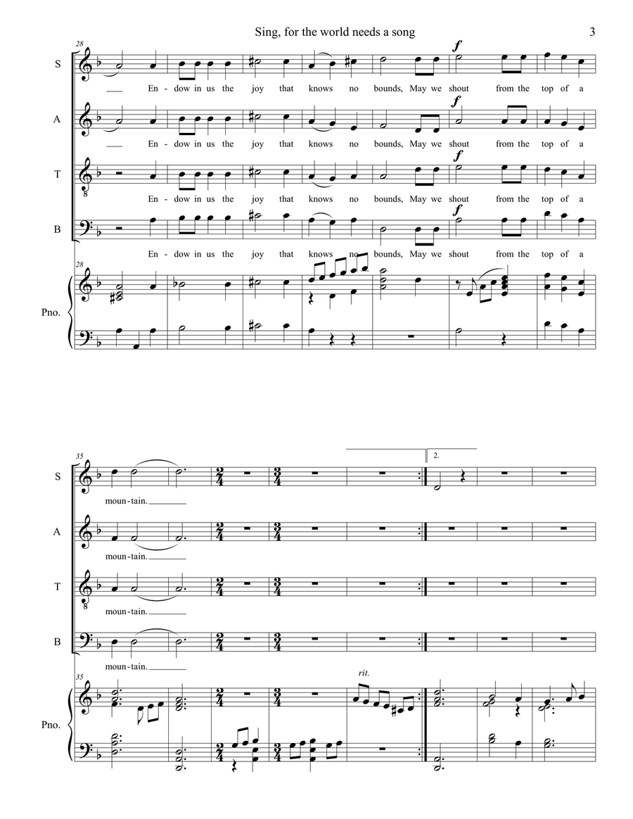 Sing, for the world needs a song 4-Part scores gallery preview page 3