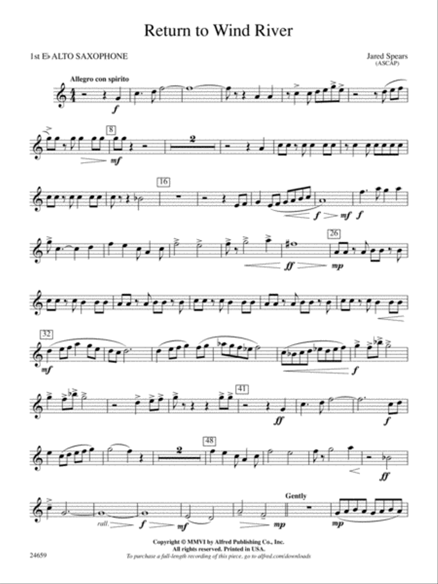 Return to Wind River: E-flat Alto Saxophone Concert Band scores gallery preview page 1