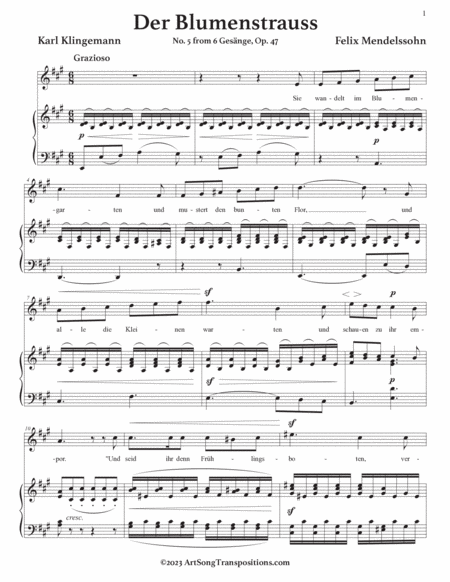 MENDELSSOHN: Der Blumenstrauss, Op. 47 no. 5 (transposed to A major)