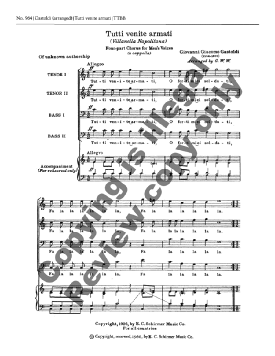 Tutti Venite (Villanella Napolitana) TTBB scores gallery preview page 3