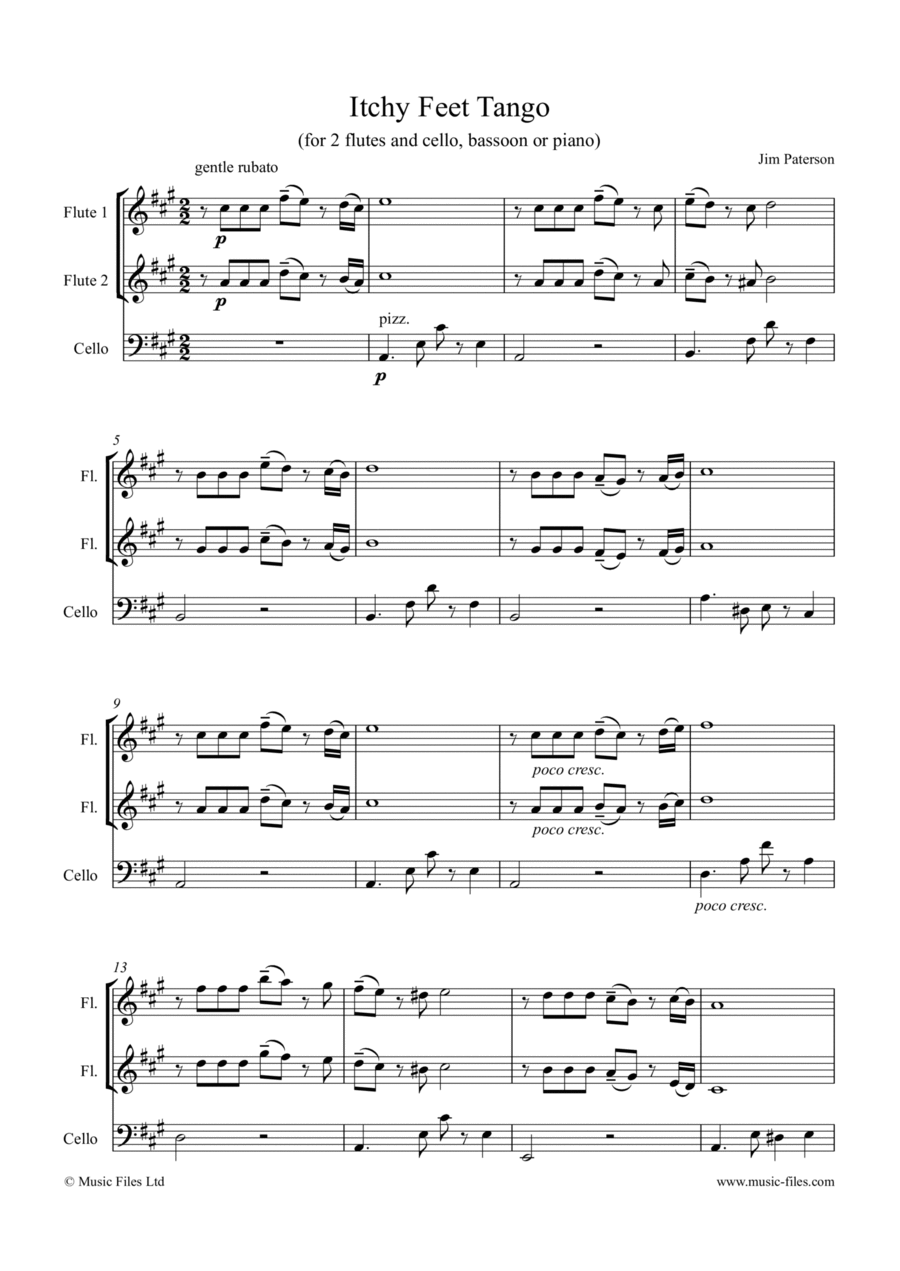 Itchy Feet Tango (for 2 flutes & Cello) Woodwind Ensemble scores gallery preview page 1