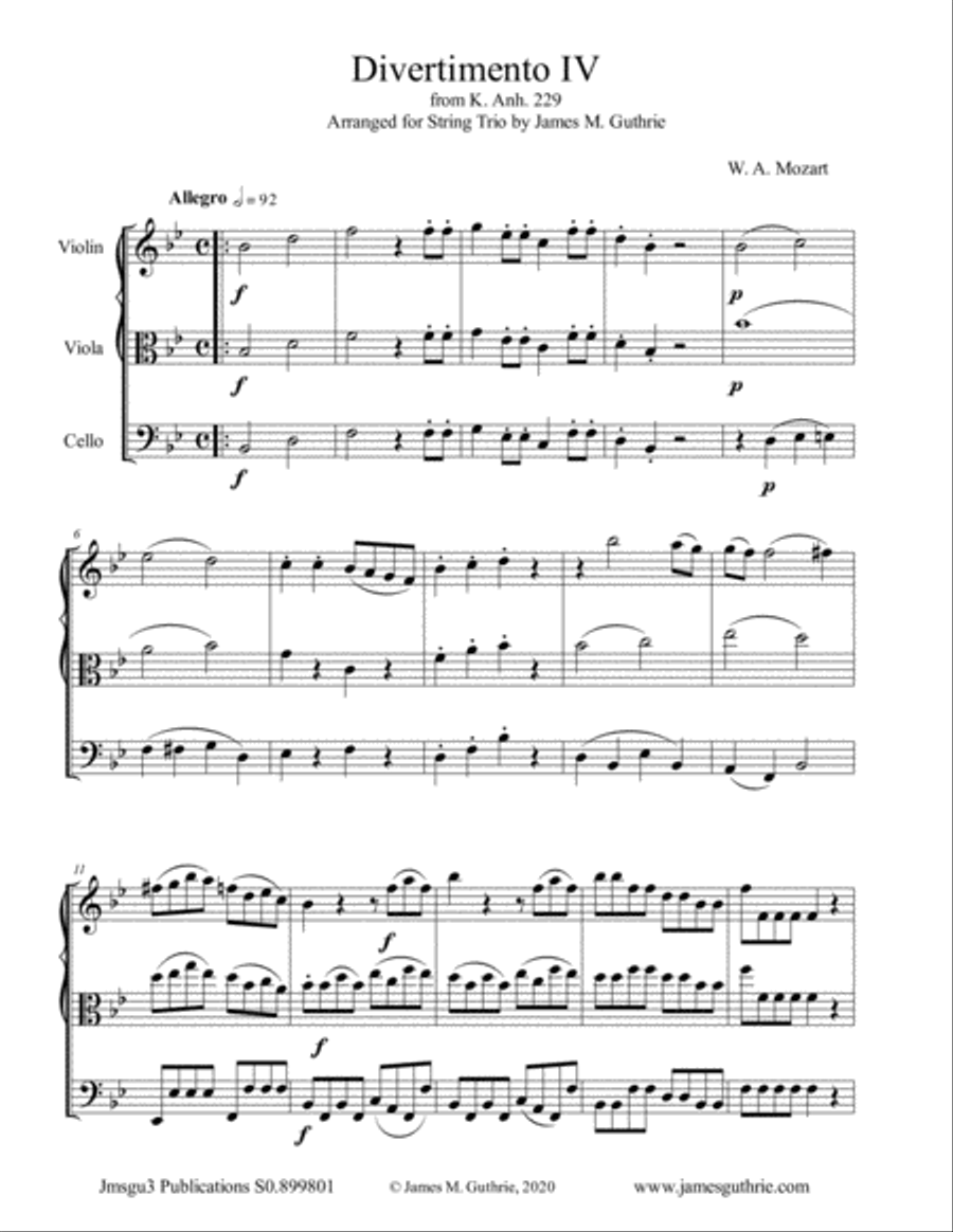 Mozart: Divertimento No. 4 for String Trio
