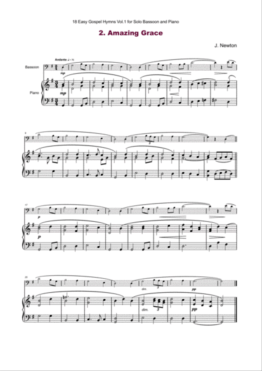 18 Gospel Hymns Vol.1 for Solo Bassoon and Piano Bassoon Solo scores gallery preview page 4