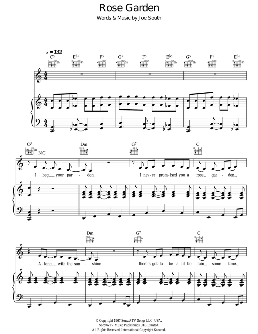 Rose Garden Piano, Vocal, Guitar scores gallery preview page 1
