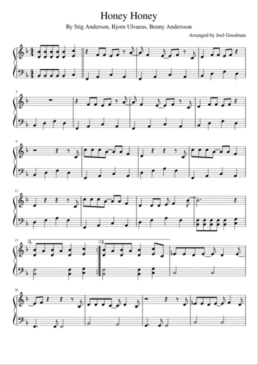 Honey, Honey Easy Piano scores gallery preview page 1