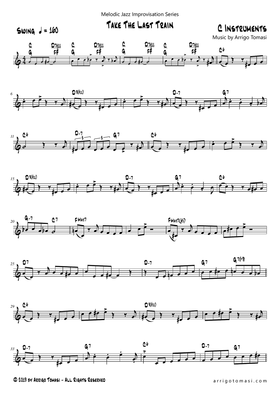 Melodic Jazz Improvisation Series: Take The Last Train (C instruments) Large Ensemble scores gallery preview page 1