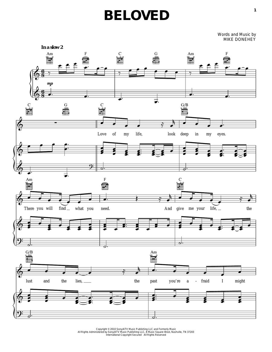 Beloved Beloved Piano, Vocal, Guitar scores gallery preview page 1