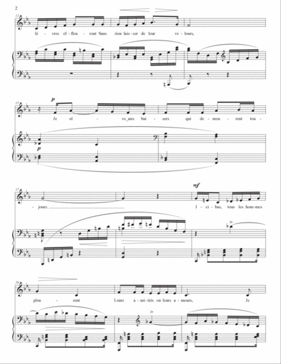 FAURÉ: Ici-bas! Op. 8 no. 3 (transposed to C minor, B minor, and B-flat minor) Voice scores gallery preview page 3