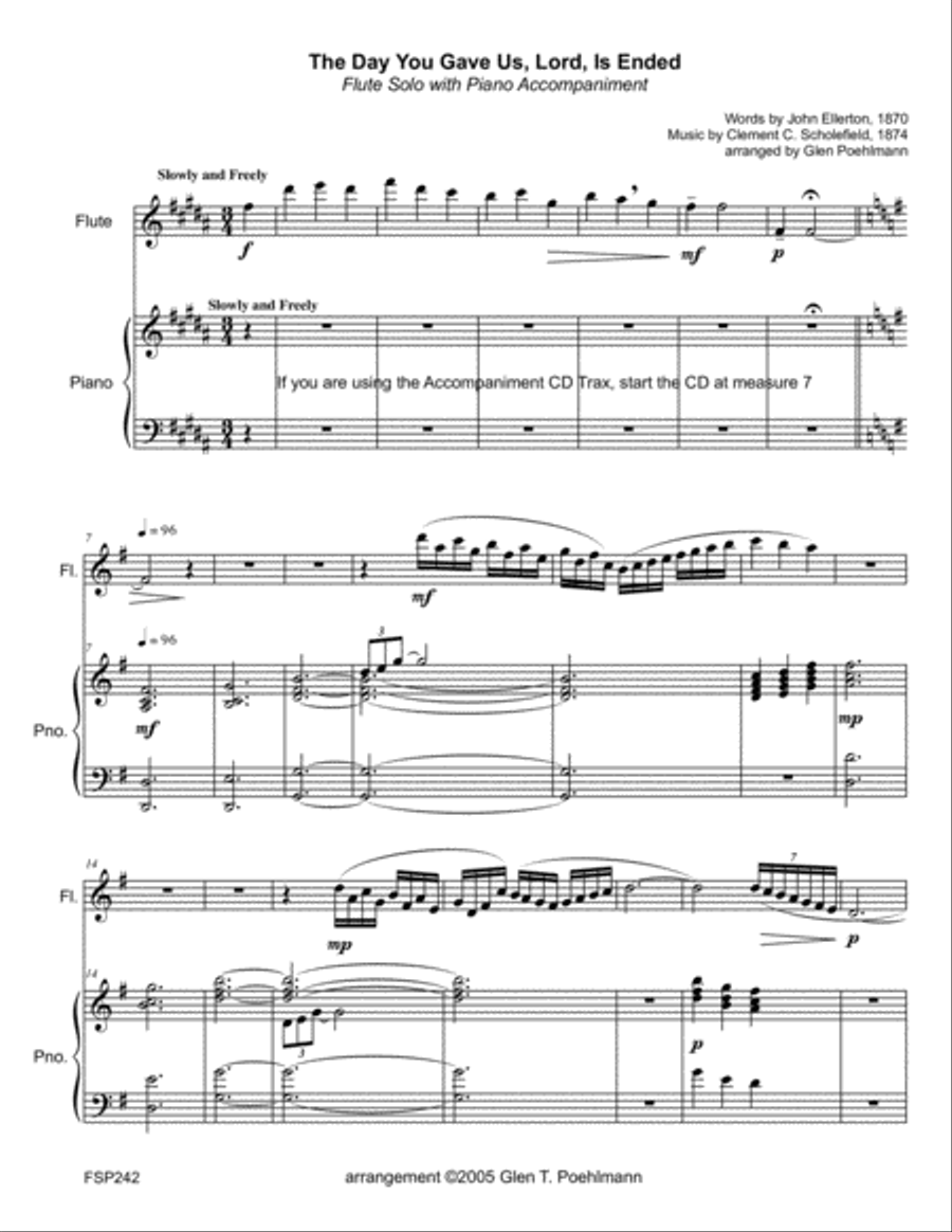 THE DAY YOU GAVE US LORD IS ENEDED - FLUTE SOLO with Piano Accompaniment Flute Solo scores gallery preview page 1