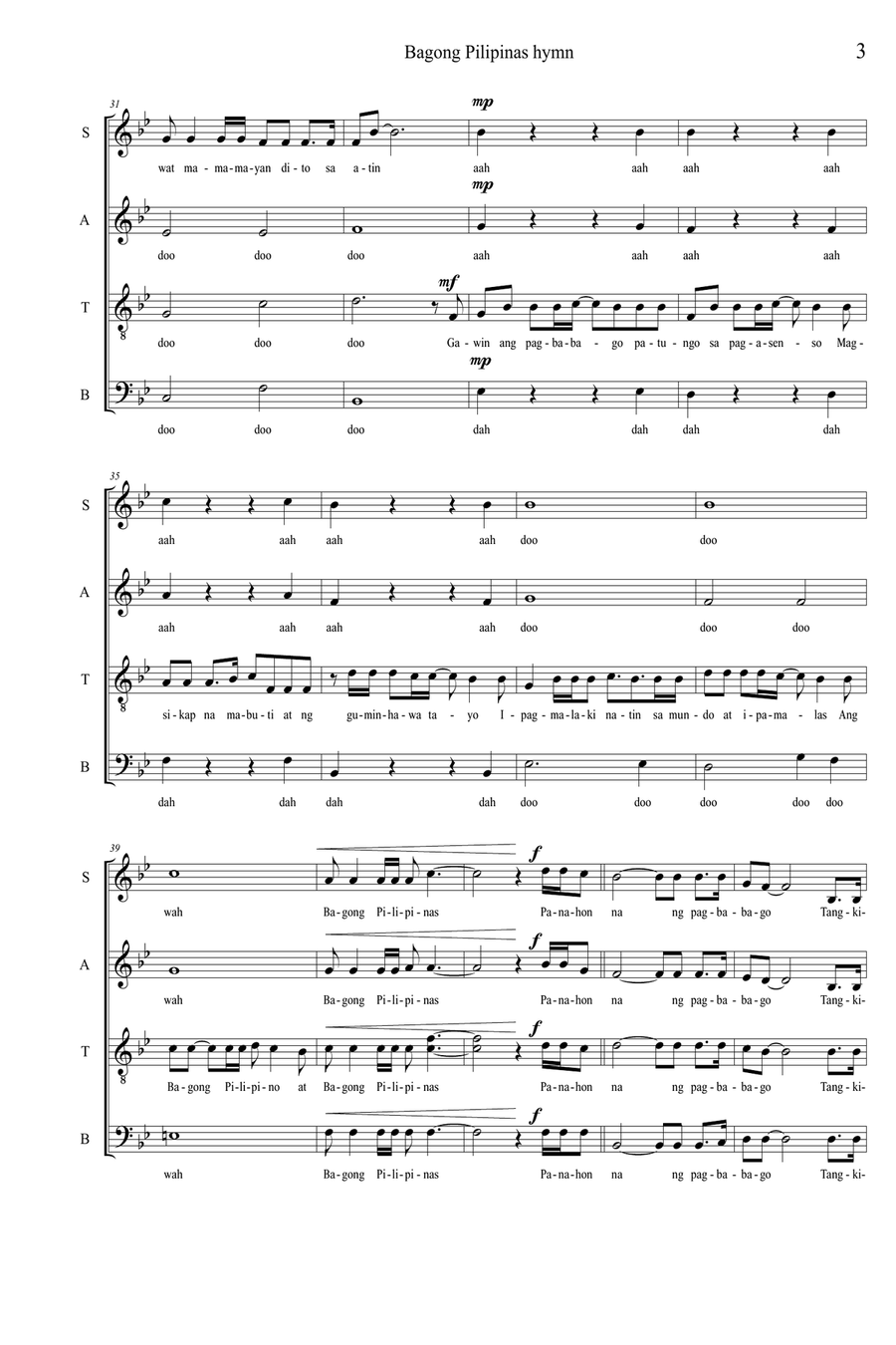 Bagong Pilipinas Hymn 4-Part scores gallery preview page 3