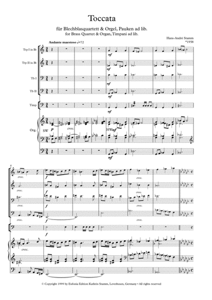 Toccata for brass quartet & organ, timpani ad lib.
