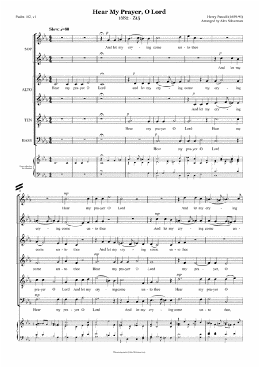 Hear My Prayer O Lord (Purcell) SSAATB reduced arrangement