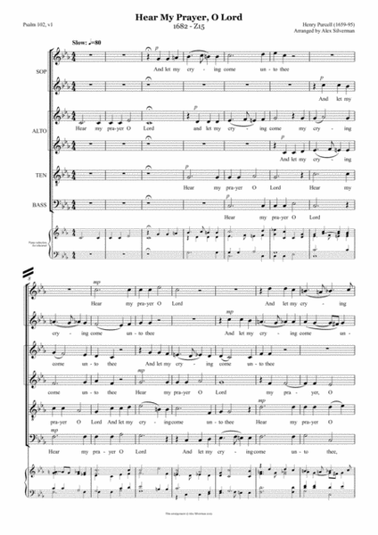 Hear My Prayer O Lord (Purcell) SSAATB reduced arrangement