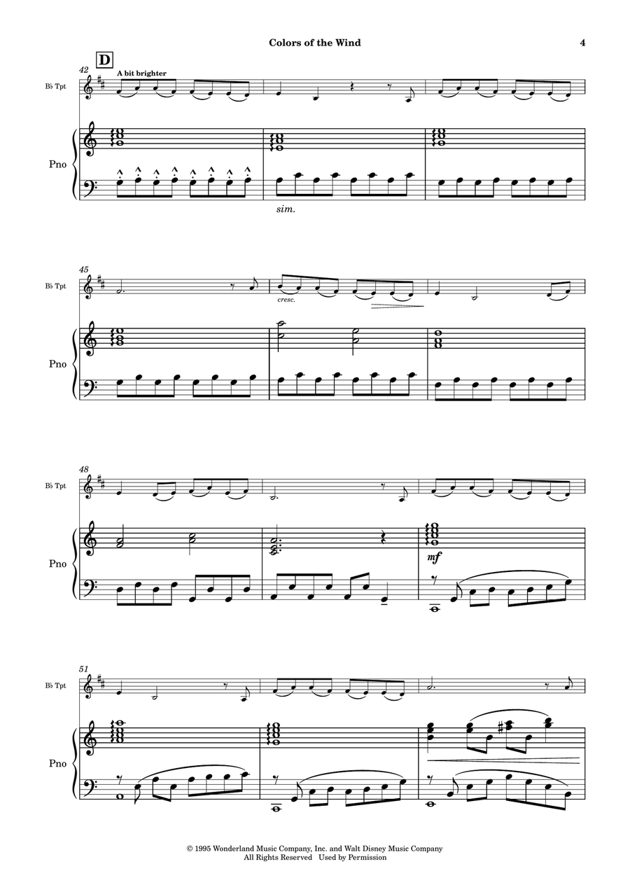 Colors Of The Wind B-Flat Trumpet scores gallery preview page 5