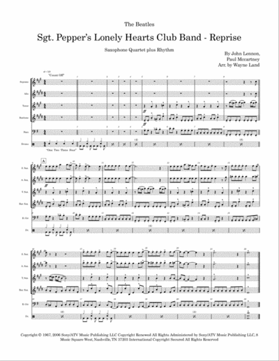 Sgt. Pepper's Lonely Hearts Club Band (reprise) Saxophone Quartet scores gallery preview page 2