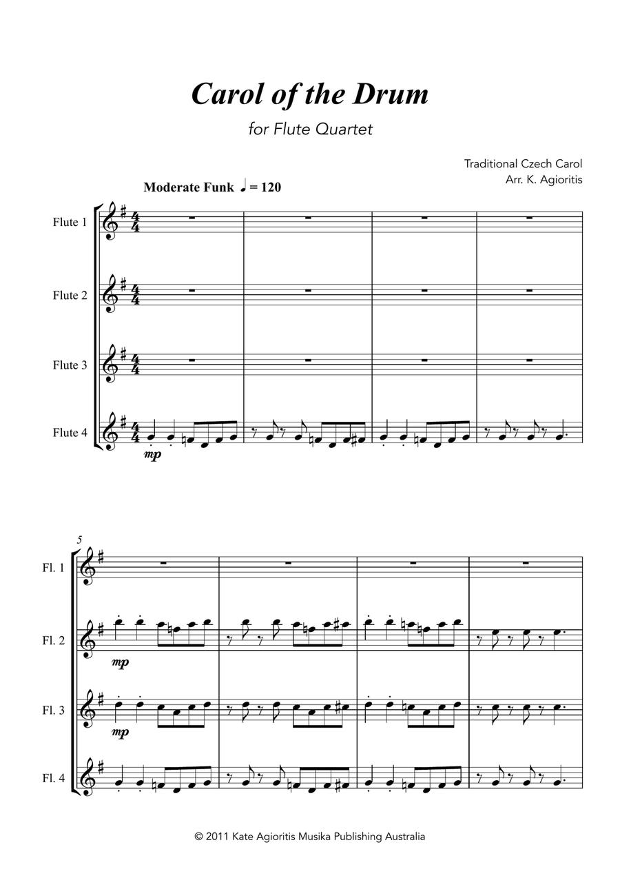 Carol of the Drum - for Flute Quartet Flute Quartet scores gallery preview page 2