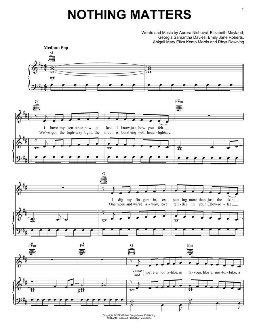 Nothing Matters Piano, Vocal, Guitar scores gallery preview page 1