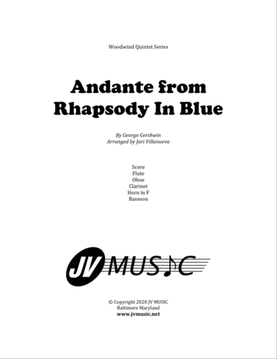 Andante from Rhapsody in Blue for Woodwind Quintet Andante from Rhapsody in Blue for Woodwind Quintet Woodwind Quintet scores gallery preview page 1