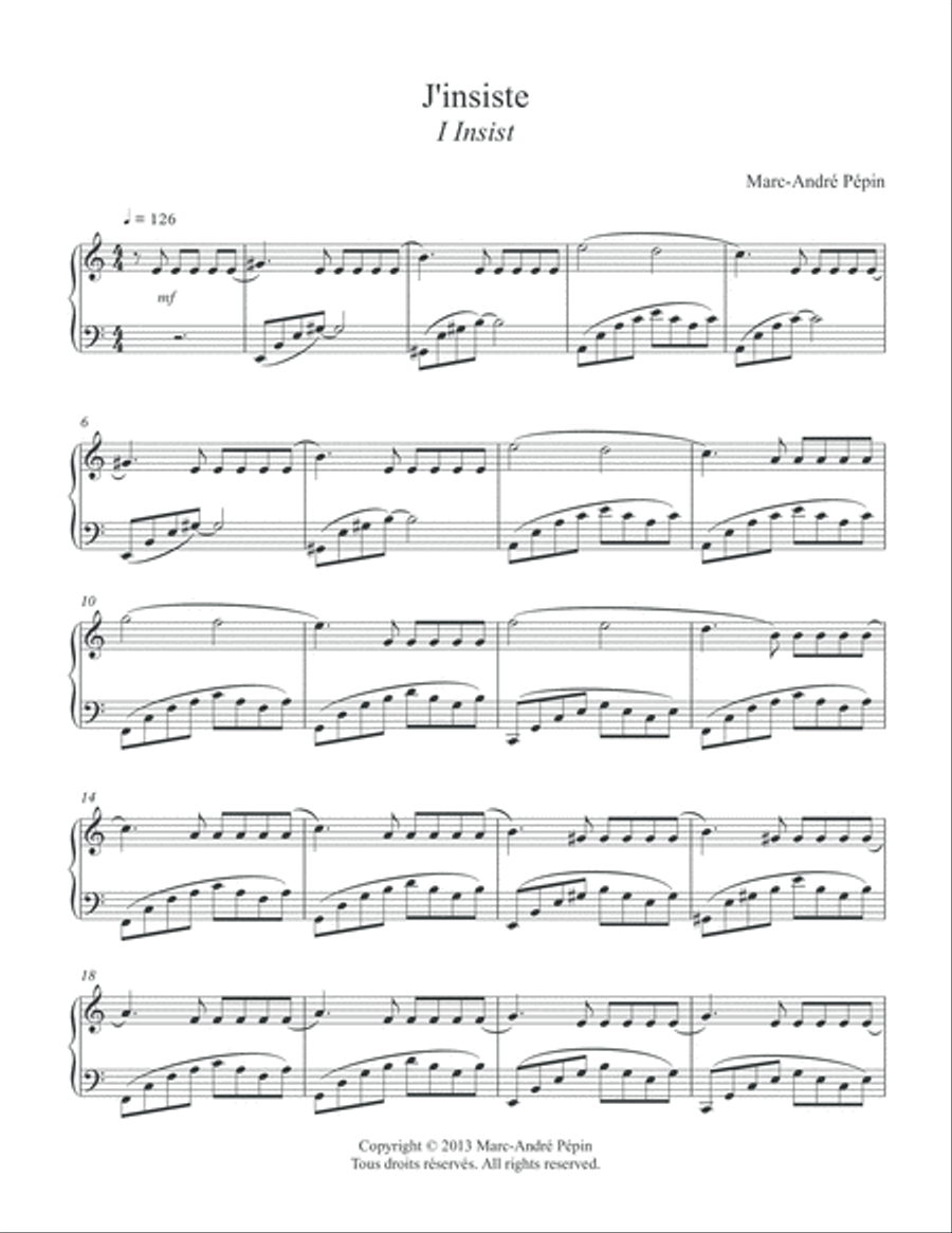 I Insist / J'insiste Piano Solo scores gallery preview page 2