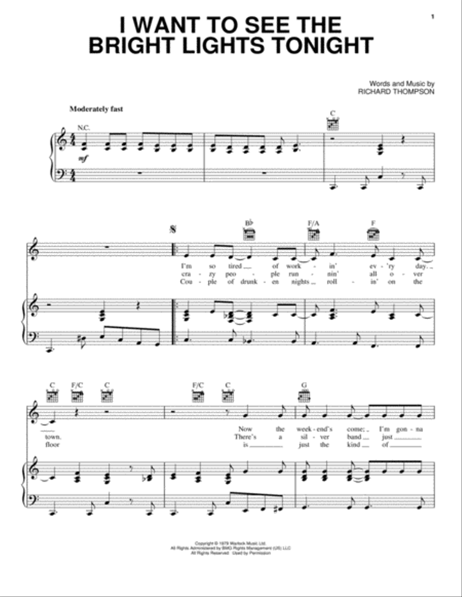 I Want To See The Bright Lights Tonight Piano, Vocal, Guitar scores gallery preview page 1