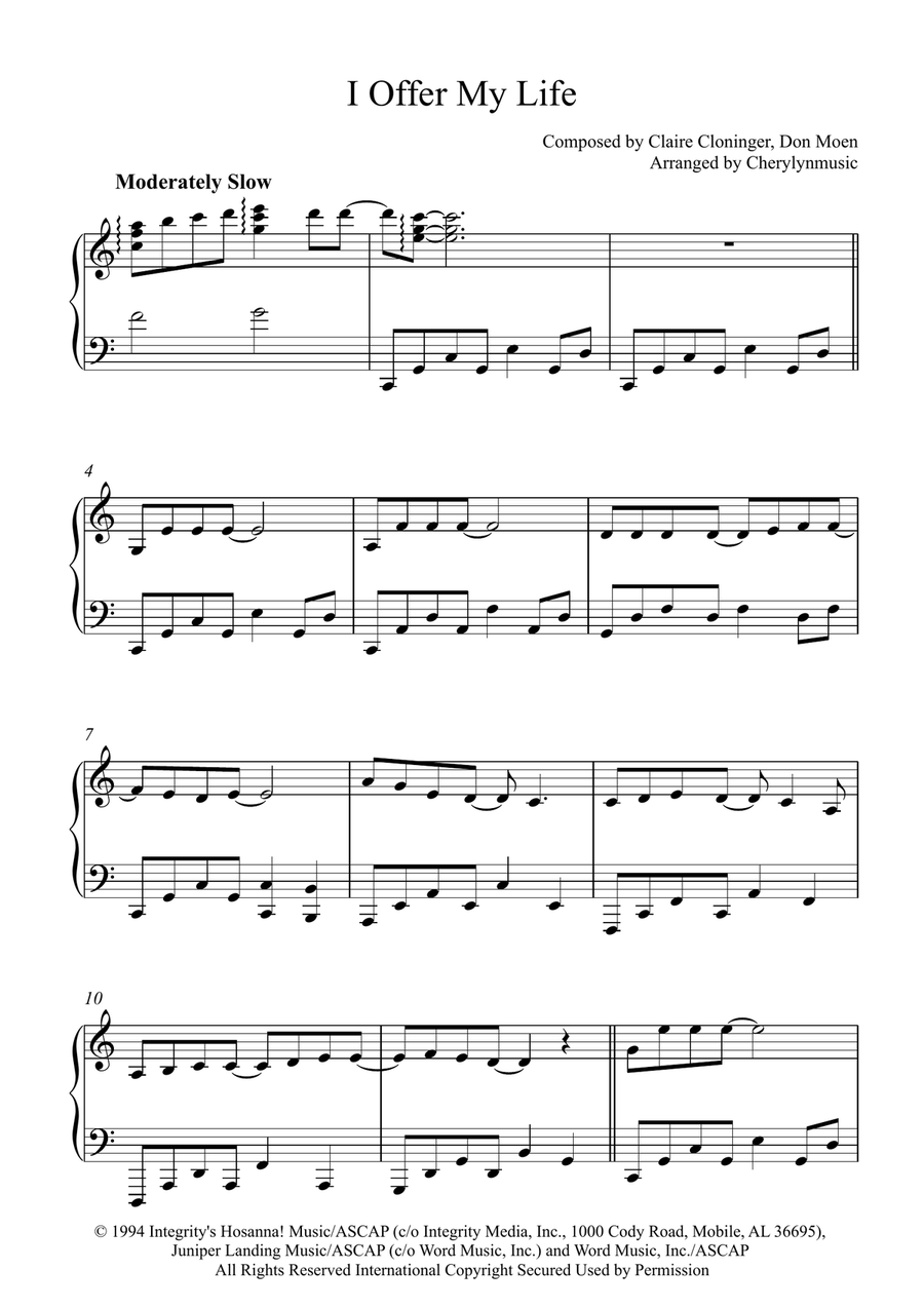 I Offer My Life I Offer My Life Piano Solo scores gallery preview page 1
