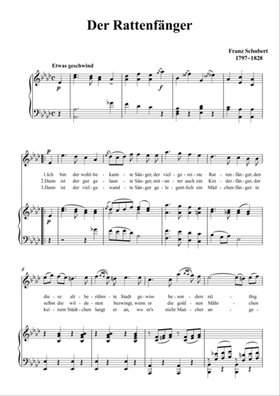 Schubert-Der Rattenfänger in bA for Vocal and Piano Voice scores gallery preview page 2