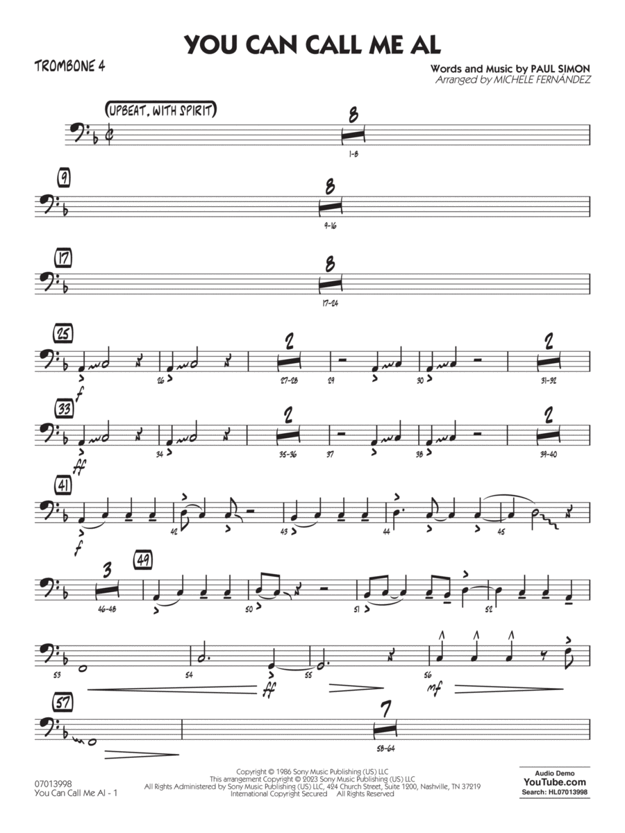 You Can Call Me Al (arr. Michele Fernández) - Trombone 4 Jazz Ensemble scores gallery preview page 1