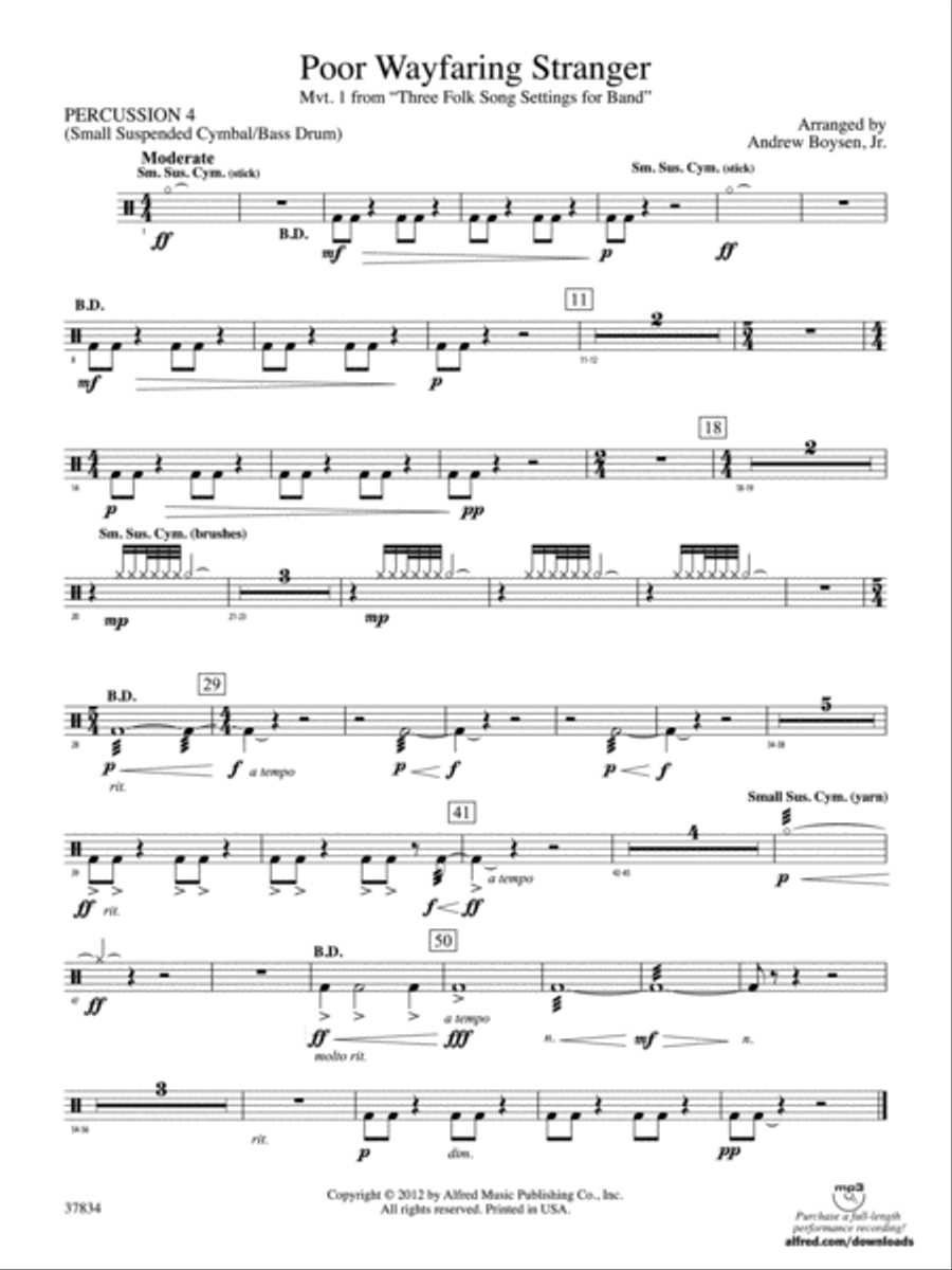 Poor Wayfaring Stranger: 4th Percussion Concert Band scores gallery preview page 1