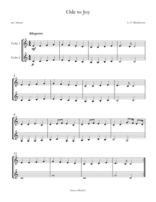 ode to joy duo of violins sheet music for beginners in C