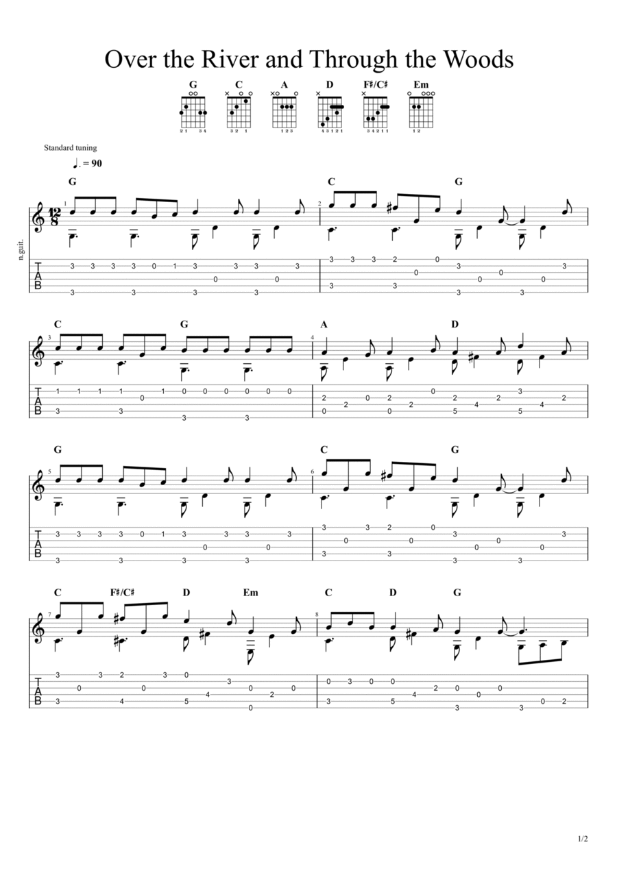 Over the River and Through the Woods Guitar Tablature scores gallery preview page 1