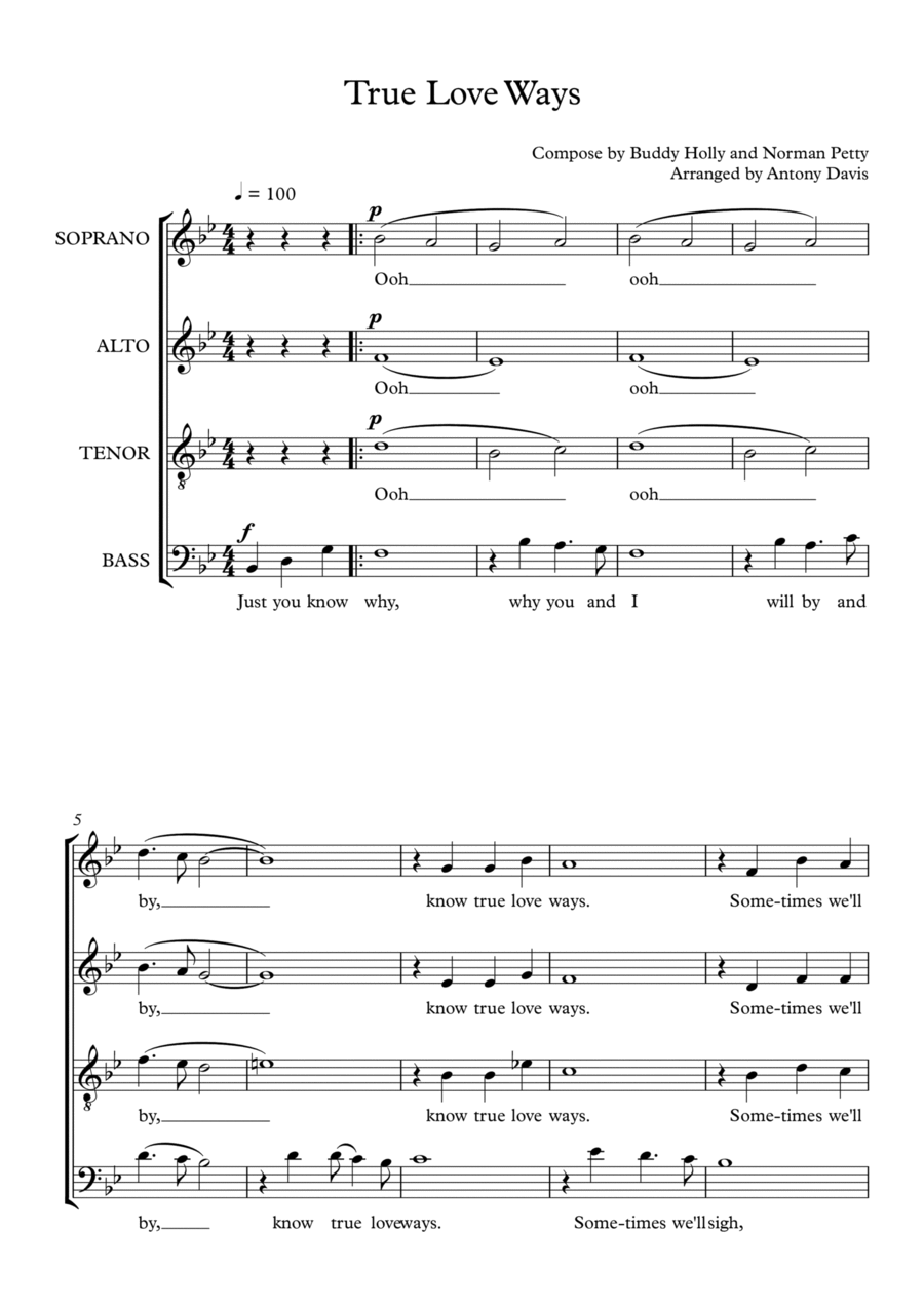 True Love Ways True Love Ways 4-Part scores gallery preview page 1