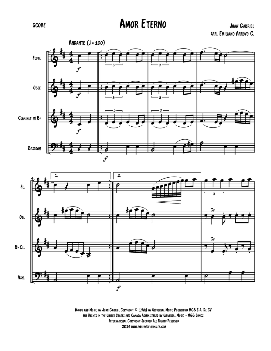 Amor Eterno (el Mas Triste Recuerdo) Woodwind Quartet scores gallery preview page 2