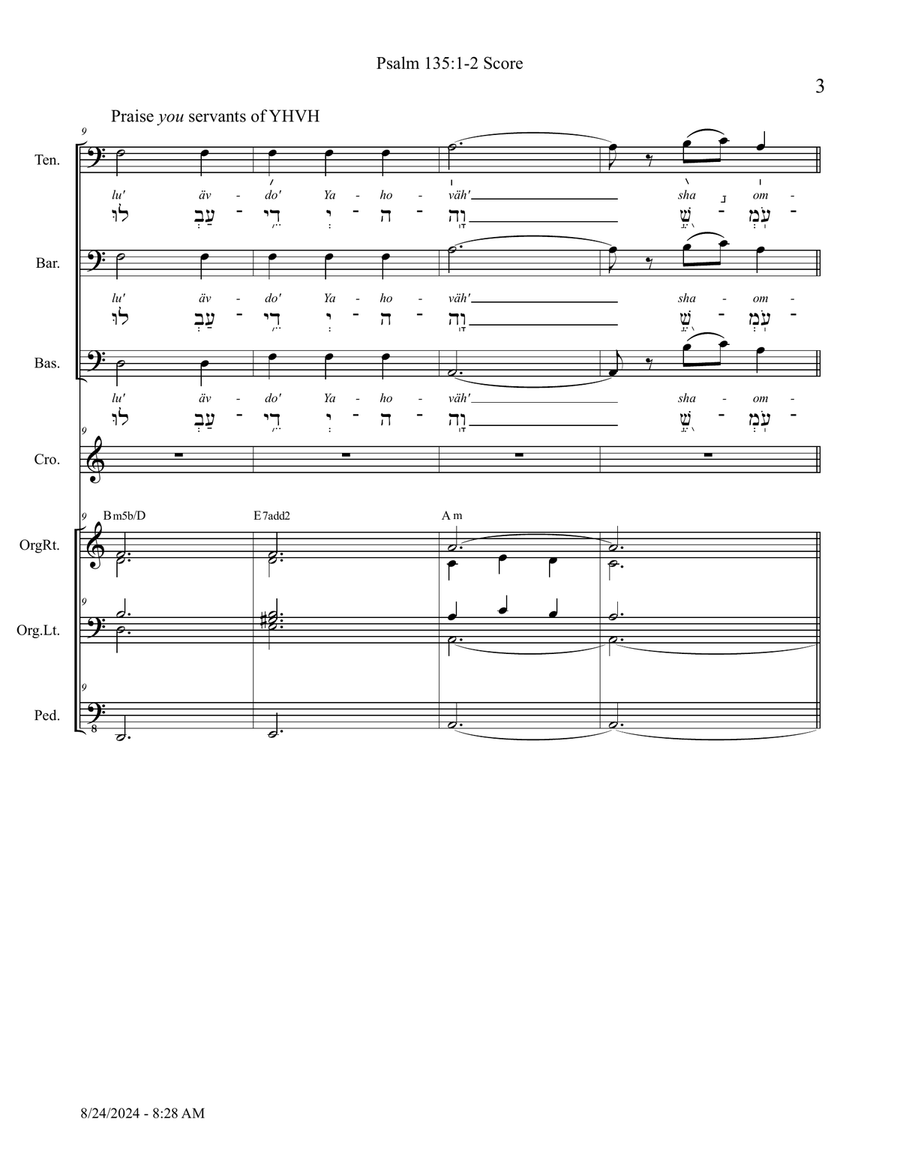 Psalm 135:1-2 - Score Only Small Ensemble scores gallery preview page 3